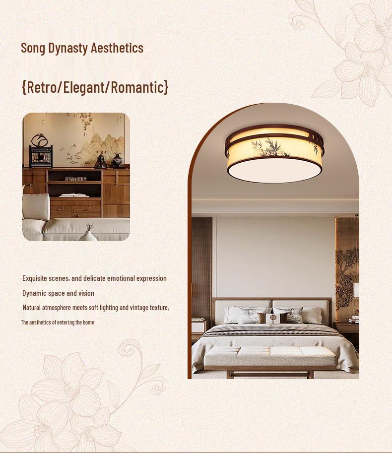 Song Dynasty Bamboo Leaf Zen Ceiling Light for Living, Dining, Bedroom, or Study.