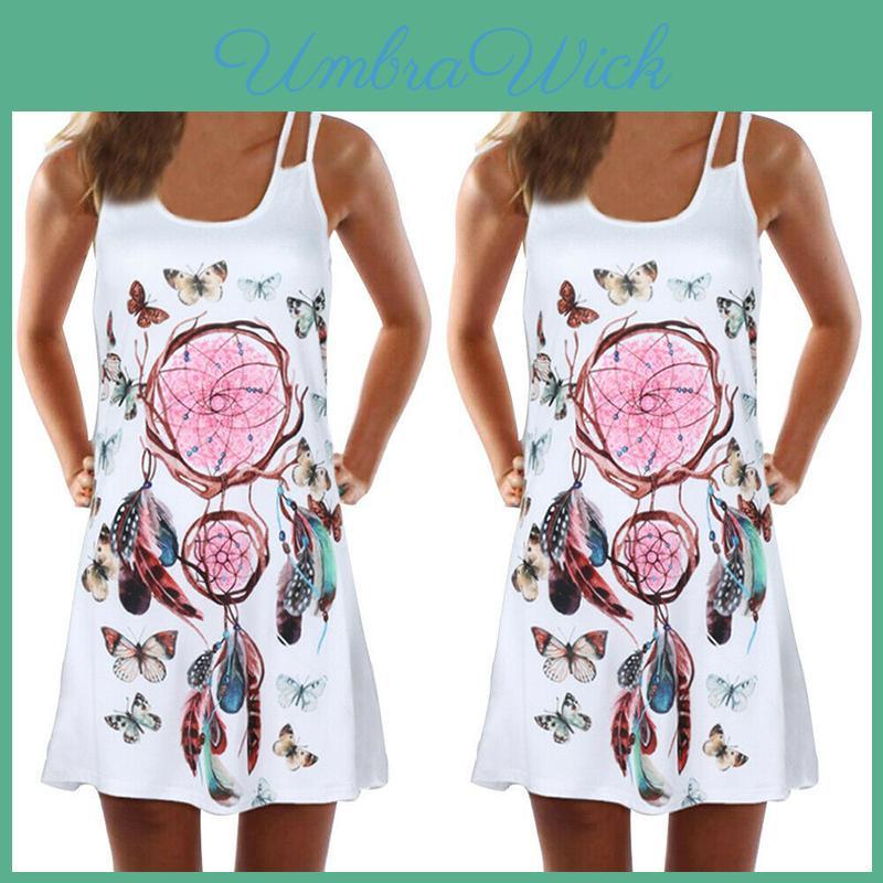 Mini Abito Canotta Estivo Senza Maniche Boho Vintage da Donna con Stampa Floreale 3D per uno Stile Senza Sforzo