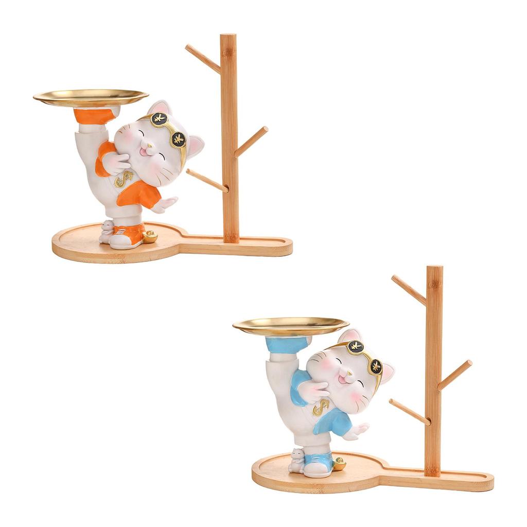 Cat Figurine, Jewelry And Earrings Tray, Desk Storage Tray, Creative , Table Decoration for Porch Table,
