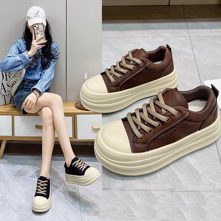 2026 Autumn Single Shoes Platform Plush Board Shoes Heightening Casual Sports Shoes Lace-up Women's Shoes