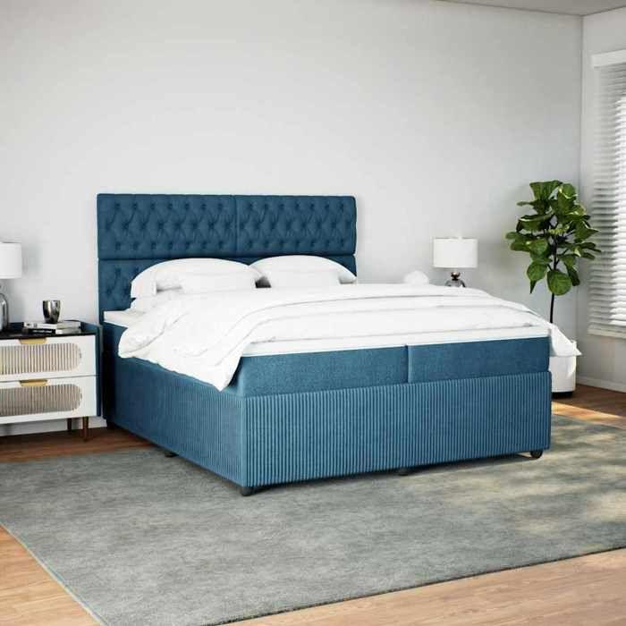 Maison Exclusive - Sommier à lattes de lit et matelas Bleu foncé 200x200cm Velours