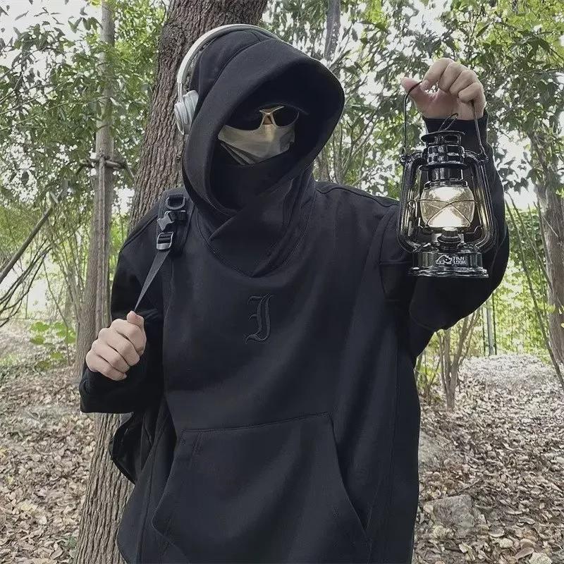 

Мужская толстовка с капюшоном и высоким воротником в стиле хип-хоп — американский модный бренд, свободный крой для весны и осени M