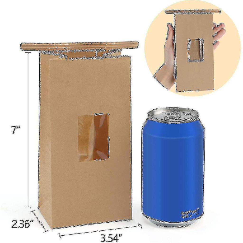 Grease Resistant Bakery Bags With Window Oil-proof Kraft Paper Bags 50pcs 5x2.95x9.45 Inches Tin Tie Tab Lock Bags Brown Window Bags Coffee Bags Popco