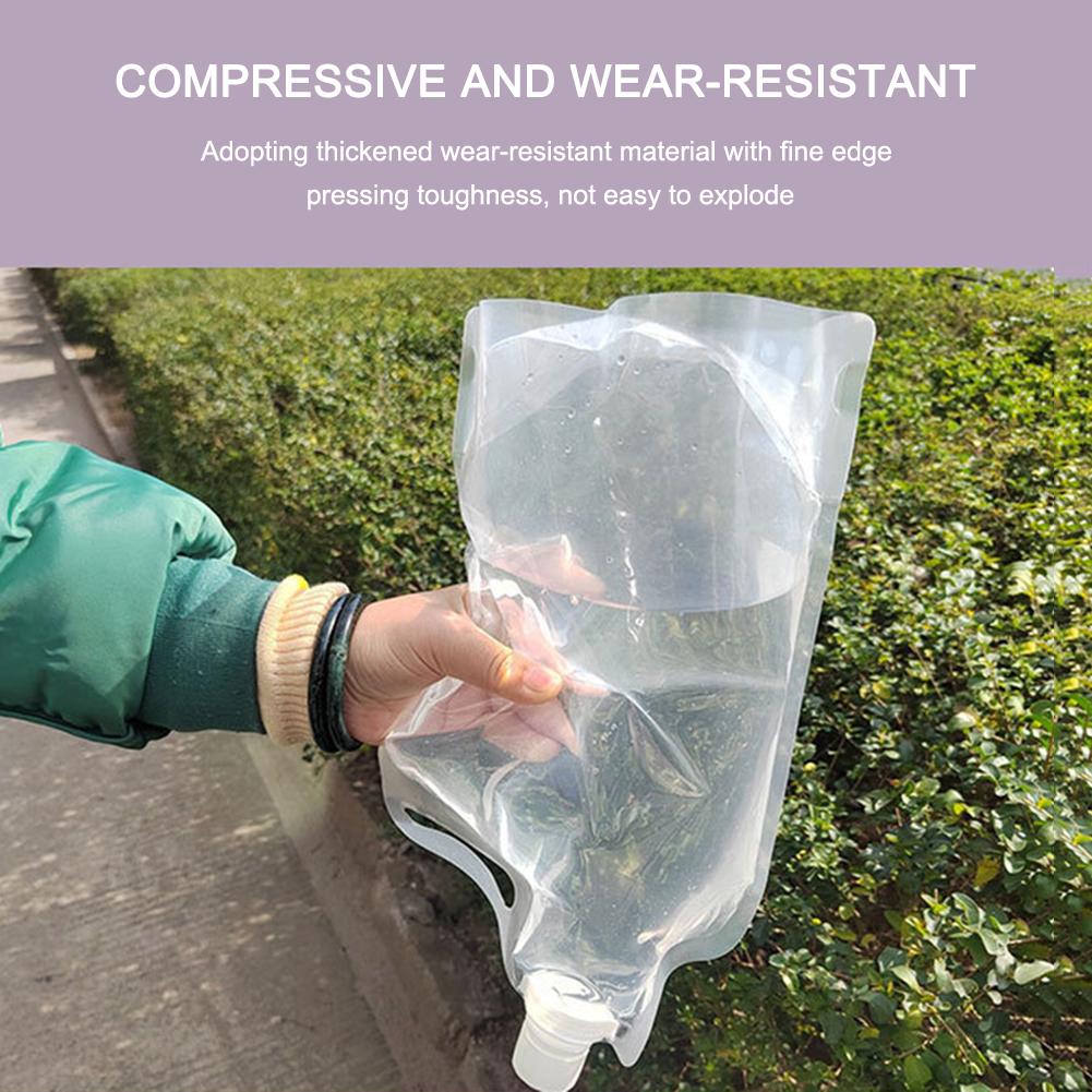 5-1PC 2L Transparent Drinking Water Container Bag Small Mouth Handle Collapsible Water Bag No Leakage Outdoor Sports Supplies