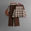 Striped sweater set autumn and winter new loose fashion casual wide-leg pants knitted two-piece set