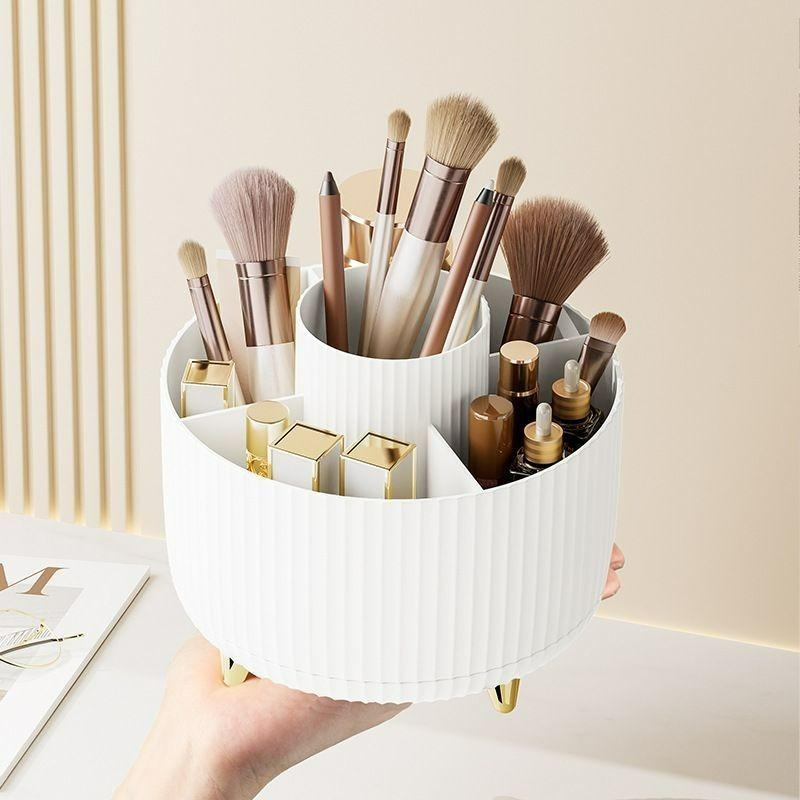 Weiß Rosa 360° drehbarer Make-up-Organizer Tragbare Desktop-Kosmetik-Aufbewahrungsbox Badezimmer Multifunktionaler Lippenstift-Pinselhalter