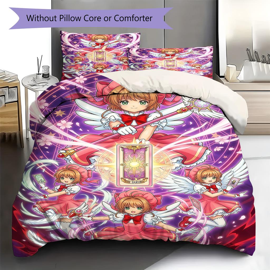 Cardcaptor Sakura Pattern Bedding Set Quilt Cover Pillowcase Home Decor Gift (1 * duvet cover + 2 * pillowcase, without core)