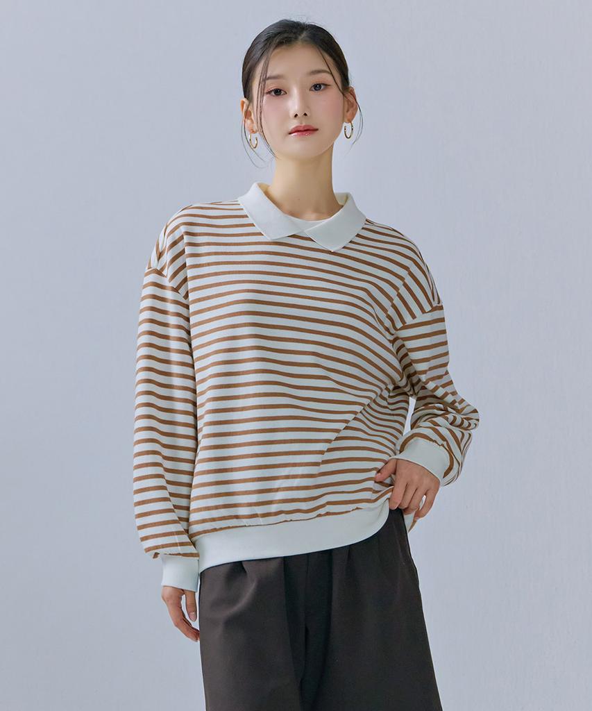 CHASECULT Women'S Collared Striped Sweatshirt-Cerg5168B0U