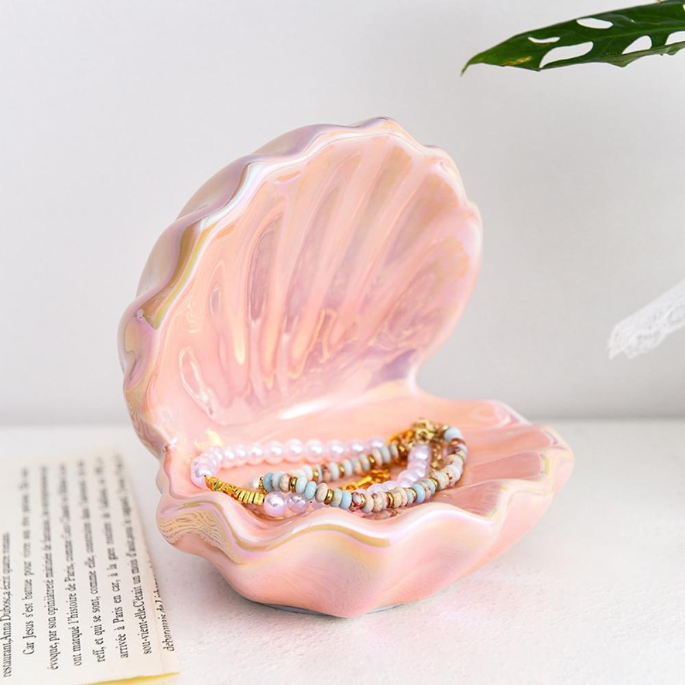 Ceramic Ceramic Jewelry Storage Box Shell Shape Necklace Pendant Tray Mini Jewelry Organizer For Party Valentines Day Home Decor
