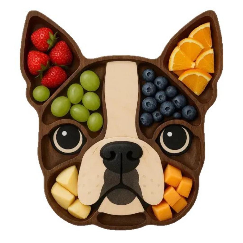 28x28cm Dog Themed Charcuterie Platter, Candy Dish Platter, Face Shaped Cheese Meat Tray, Birthday Spring Holiday Serving,Wooden Craft Puppy Tray