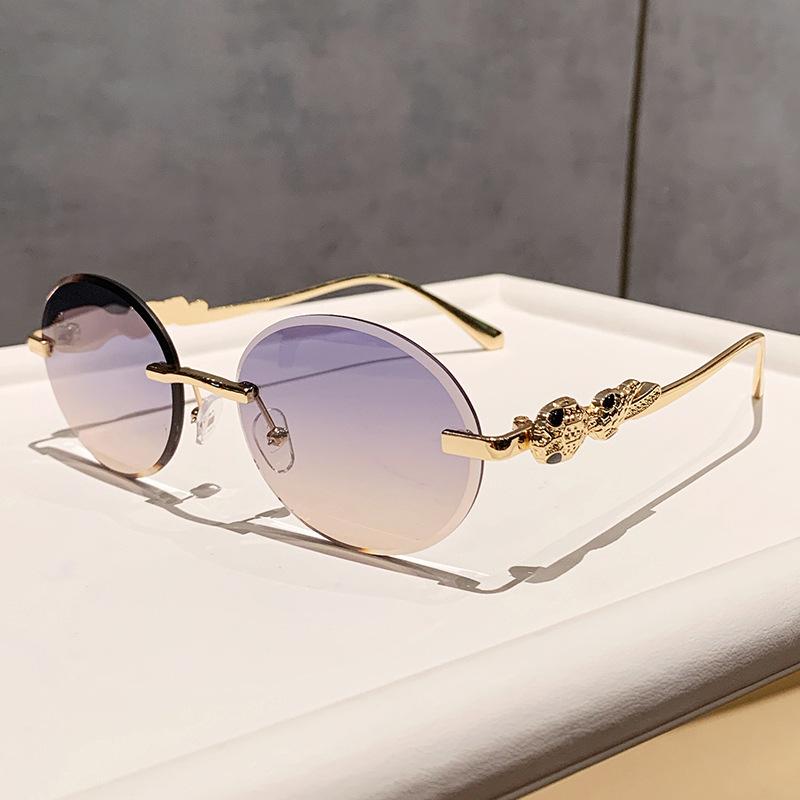 New y2k Oval Rimless Vintage Diamond Cutting Sunglasses Women For Men Luxury Brand Designer Metal Snake Head Popular Sun Glasses