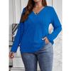 Autumn Winter Solid Color Plus Size Top Cross V-neck Long Sleeved Groove Brushed Pullover T-shirt