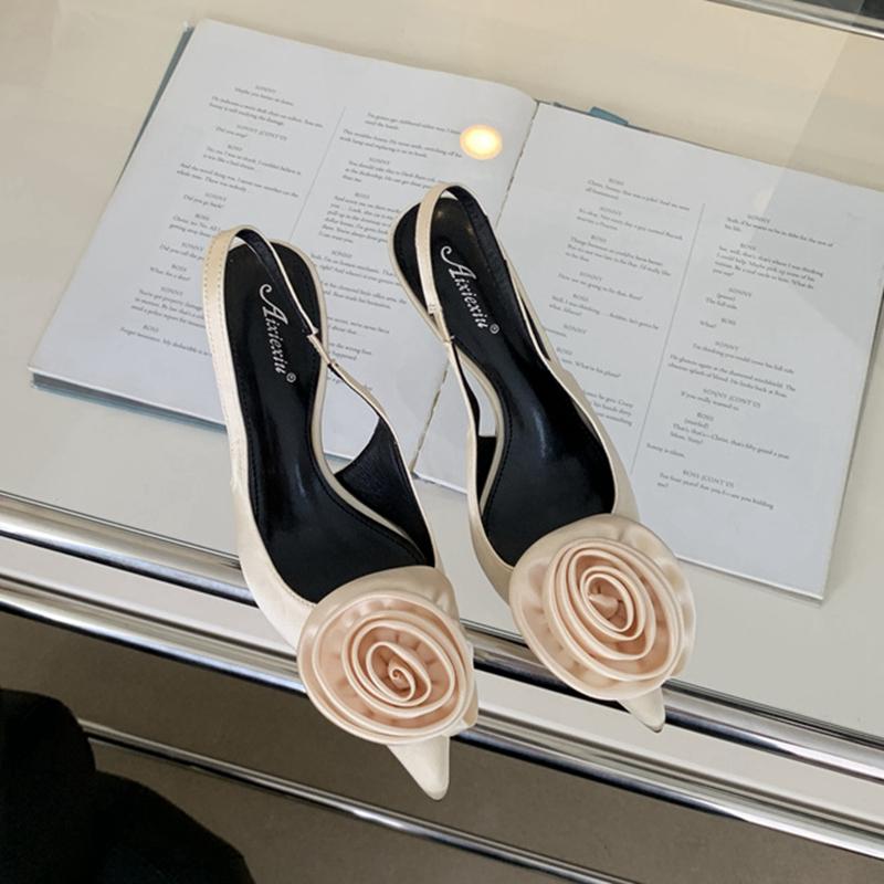 Fashion SUOJIALUN 2024 Spring New Brand Women Sandal Fashion Big Flower Ladies Elegant Slingback Shoes Thin High Heel Dress Pumps Shoes