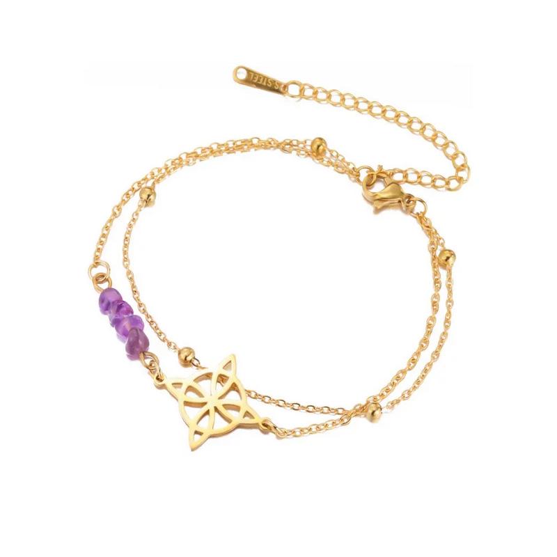 Trendy Adjustable Double Layer Witch Knot Bracelet for Women - Stainless Steel Hand Jewelry