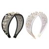 Widened Curved Hair Hoop, Breathable Mesh Base Headband with Imitation Pearls Decor, Anti-Slip Hemming Face Shaping Hair Accessory
