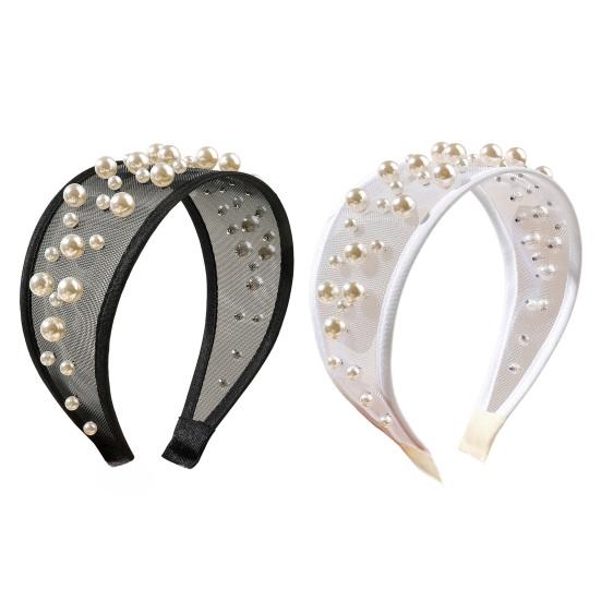 Widened Curved Hair Hoop, Breathable Mesh Base Headband with Imitation Pearls Decor, Anti-Slip Hemming Face Shaping Hair Accessory