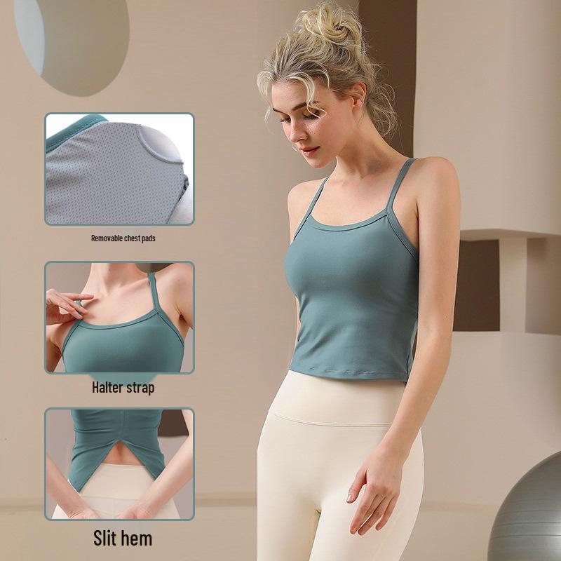 Women's Shockproof Sports Vest & Yoga Camisole with Chest Pads and Beautiful Back Slit