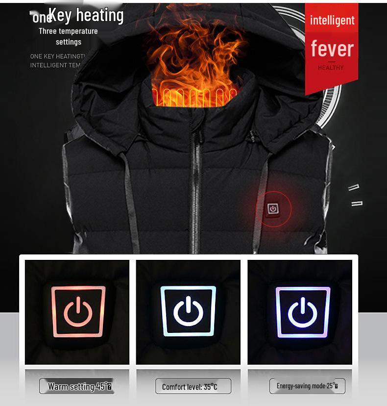 Plus-Size Intelligent Temperature Control Heating Vest with Nine Heating Zones