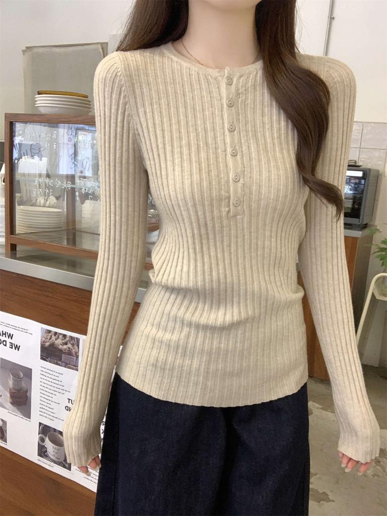 Weicher wachsiger sanfter halb geöffneter Kragenknopf Andy Fleece Strickpullover Damen Herbst und Winter Koreanische Version Langarmpullover mit unterem Oberteil