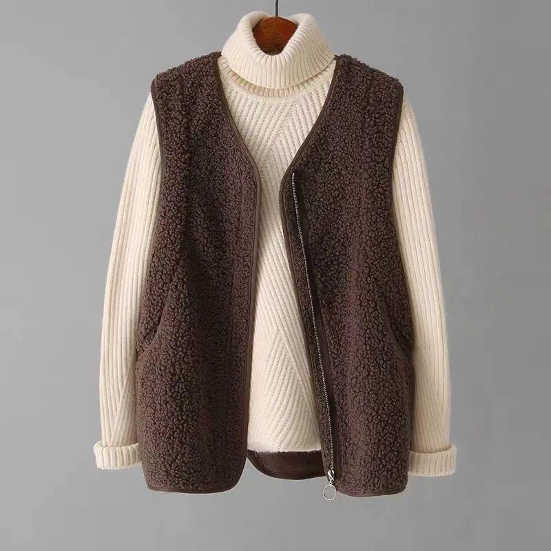 Women Fashion Large Size Vest Tops Coat Korean Female Waistcoat Jackets Autumn Winter Ladies Lamb Wool Sleeveless Outerwear
