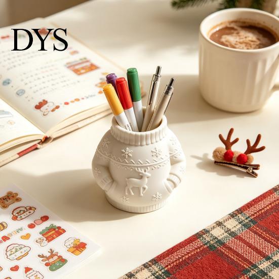 Environmentally Friendly Pla Stationery Holder 3D Printed Sweater Pen Holder, Creative Desk Organizer with Elk Snowflake Relief for Home Desktop