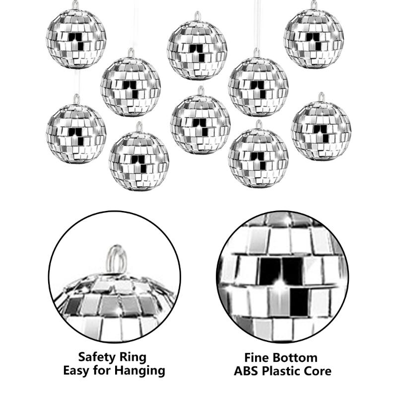 12 stuks Sprankelende Disco Spiegelbol Ideaal voor Huisdecoratie en Disco Hoofddeksel Kerstboom Ornament