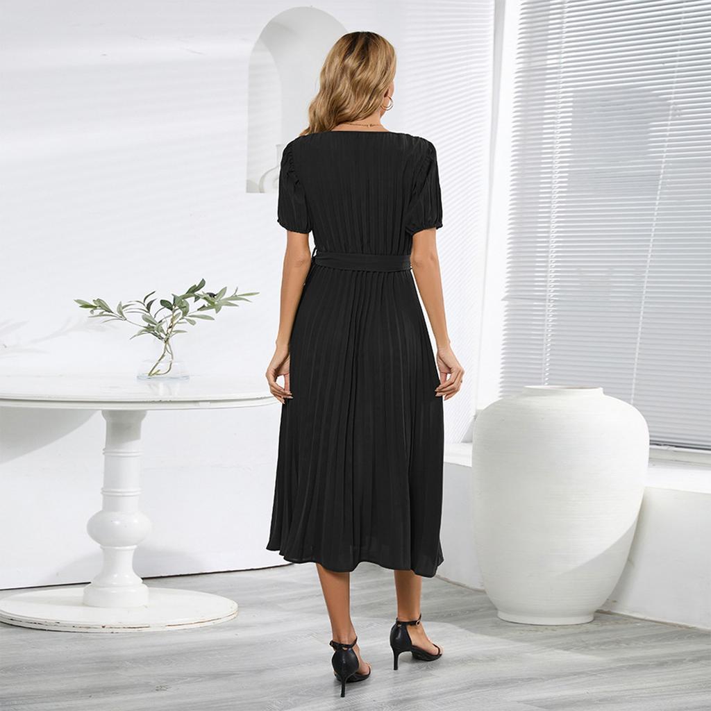 Women's V Neck Short Sleeve Patchwork Cake Dress Casual Dress Commuting Dress
