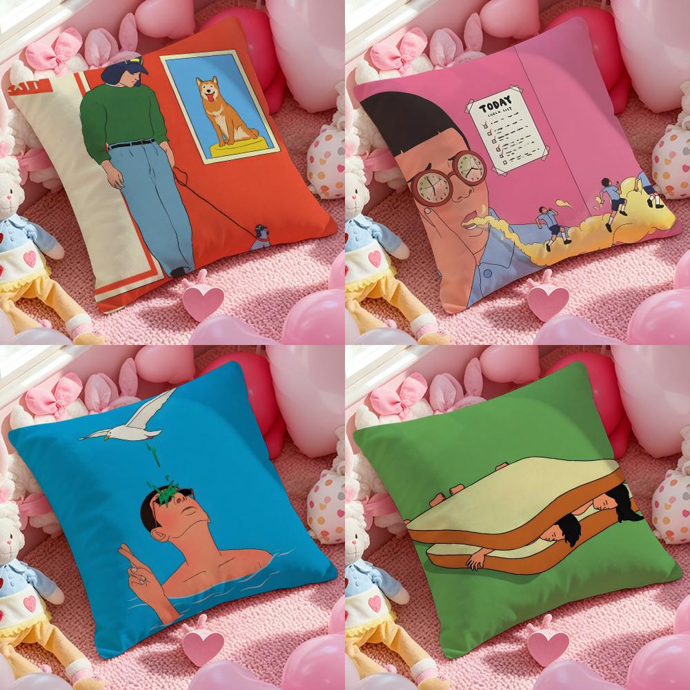 Abstract Funny Illustration Cushion Cover Anti-dustmite Pillowcase Invisible Zipper Silky Short Plush Sofa Cushion Cover