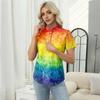 Women's Casual Floral Print V-Neck Short Sleeve Decorative Button T-Shirt Top