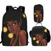 Classic Popular Novelty African Girl 3D Printed 3pcs/Set Pupil School Bags Laptop Daypack Backpack Lunch Bag Pencil Case