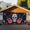 1pc Printing Sugar Skeleton Guitar Artwork Fabric Garage Door Sign Is Very Suitable for Outdoor Decoration and Easy To Install