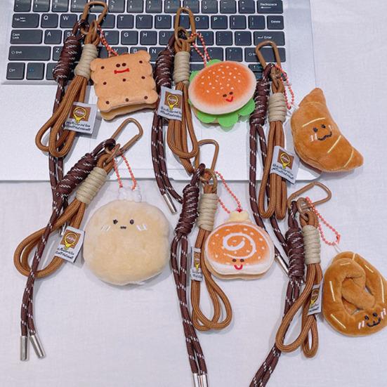 Plush Pendant Keychain Cute Food Charms for Bags Backpacks Soft Smiling Bread Donut Burger Plush Bag Hanger Lanyard Decoration Accessories