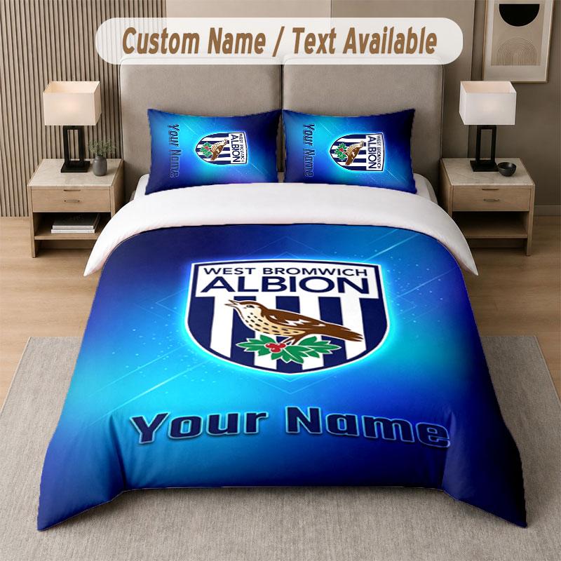 Set Biancheria da Letto Personalizzato West Bromwich Albion FC, Stampa Nome Testo 1 Copripiumino più 2 Federe Tessili per la Casa
