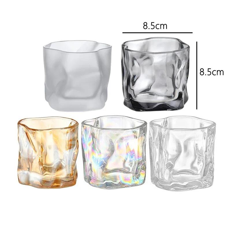 2pcs 280ml High End Cocktail Glass Luxury Whiskey Glass Creative Irregular Glass Cup Light Luxury Wine Glasses Cold Drink Mug