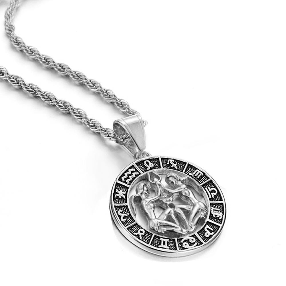 Segni Zodiacali Scorpione Bilancia 12 Costellazioni Ciondolo Colore Argento Catena a Corda in Acciaio Inossidabile Collana per Uomini Donne Gioielli 2025
