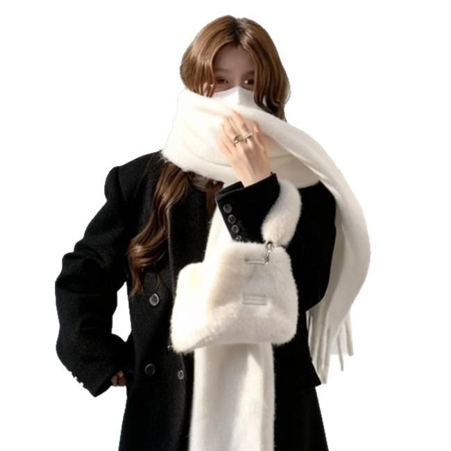 Mohair red premium atmosphere scarf women's winter Korean version versatile thickened Mohai plush scarf warm card