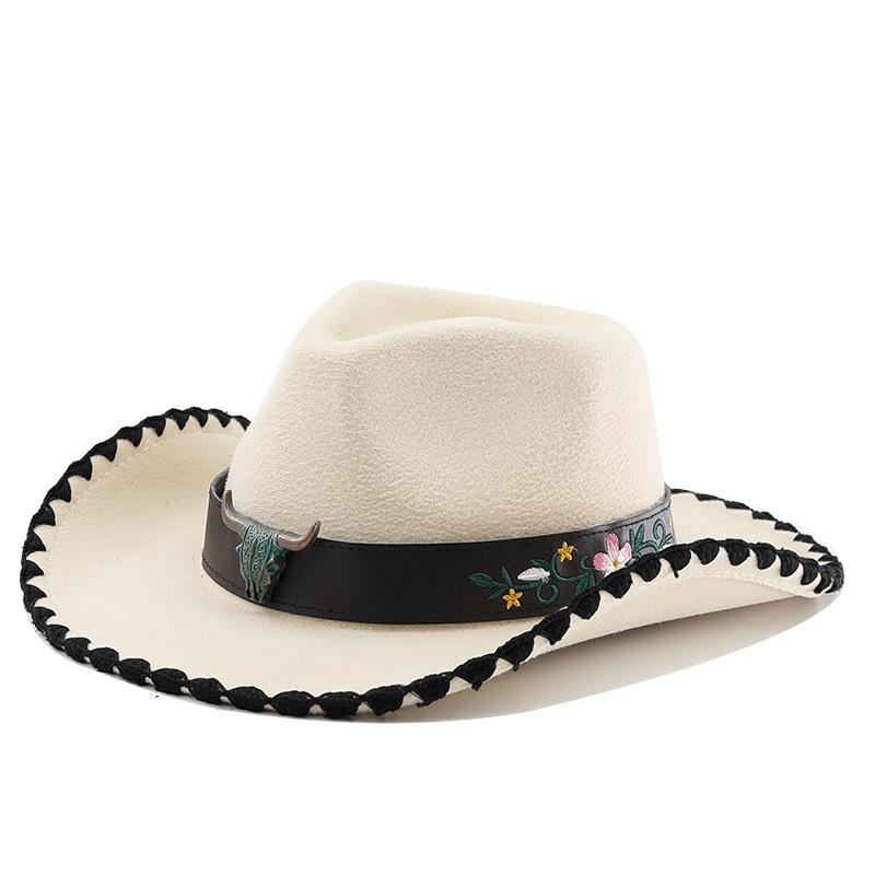 New cow head belt western cowboy hat men's and women's outdoor knight hat hemming famous wind brim top hat
