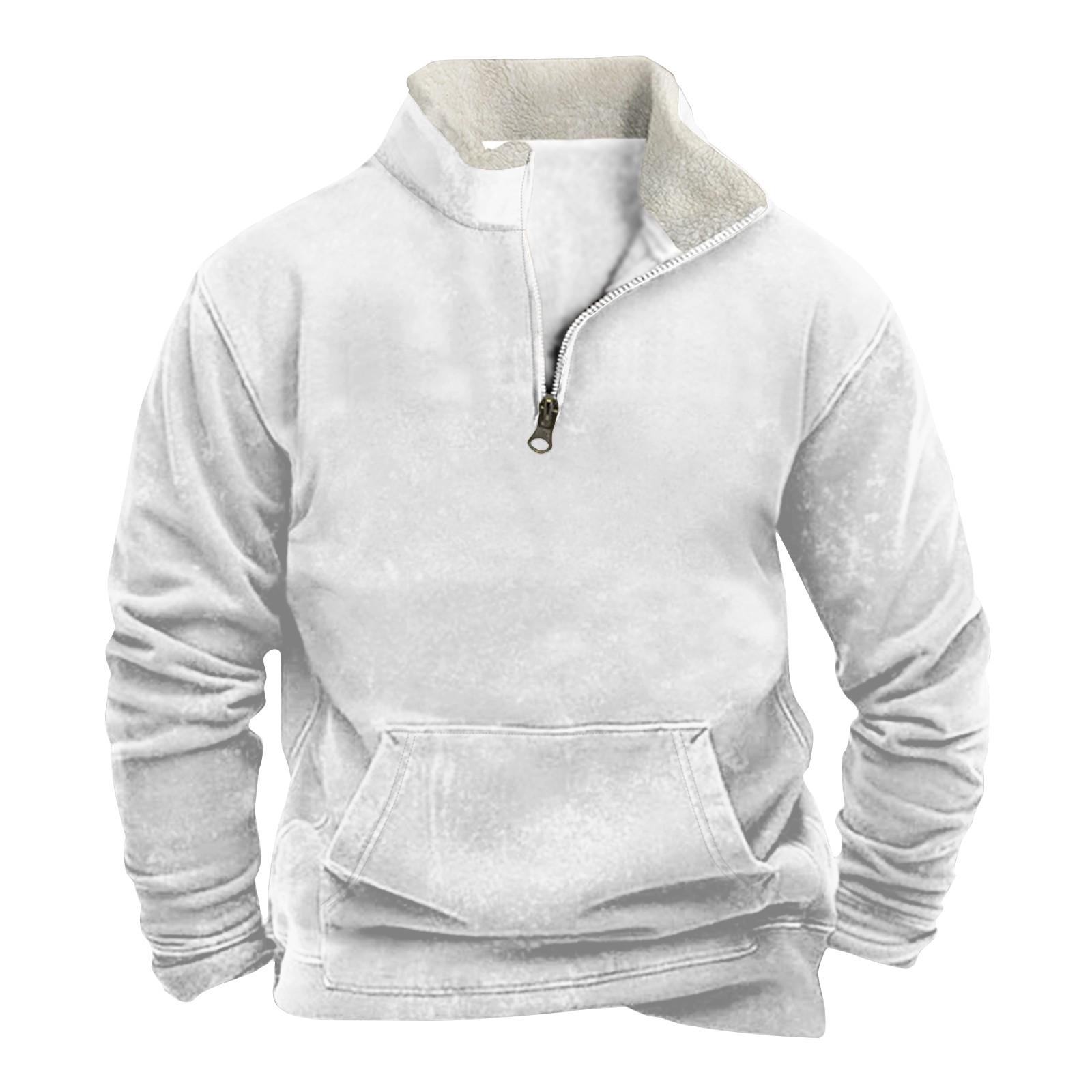 

Мужская однотонная свободная повседневная модная толстовка без капюшона с воротником-стойкой и полумолнией L