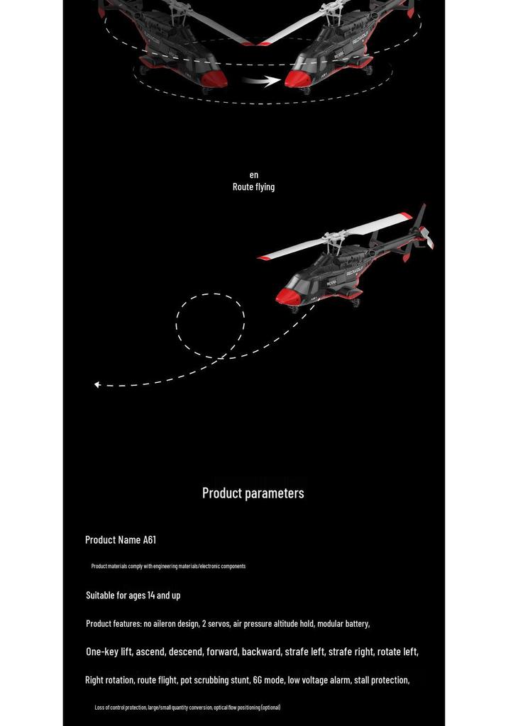 A61 Remote Control Helicopter, Four-Channel, Optical Flow Positioning, Shockproof, Realistic Little Flying Wolf Model.