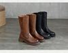 Genuine Leather Mid-Calf Rider Boots with Side Zipper, 2025 Autumn/Winter Fleece-Lined Cowhide Women's Mid-Heel Boots.