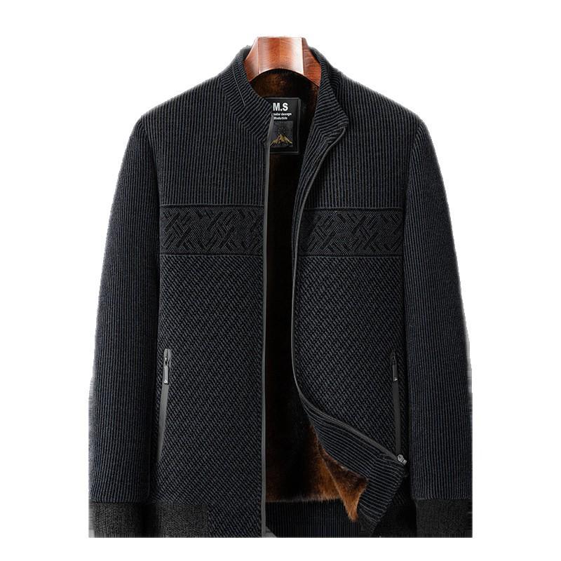 2025 Men's Plus Velvet Thickened Wool Coat - Autumn/Winter Style for Middle-aged and Elderly