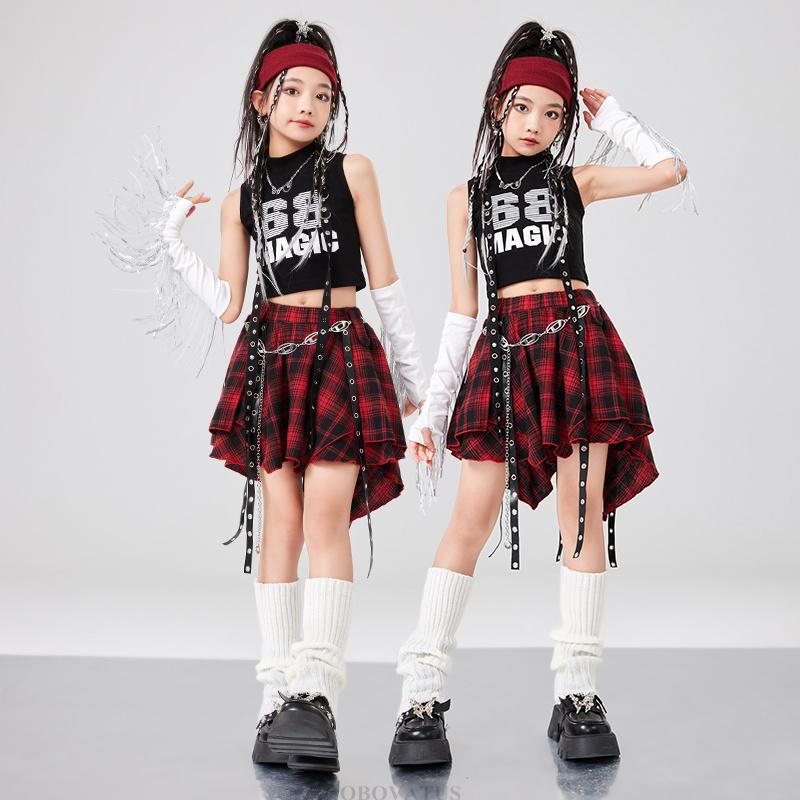 Kids Fashion Hiphop Design Clothes Set Girl Hip Hop Cropped T-shirt Skirt 2 Piece Dance Costume Suit Child Y2k Streetwear Outfit