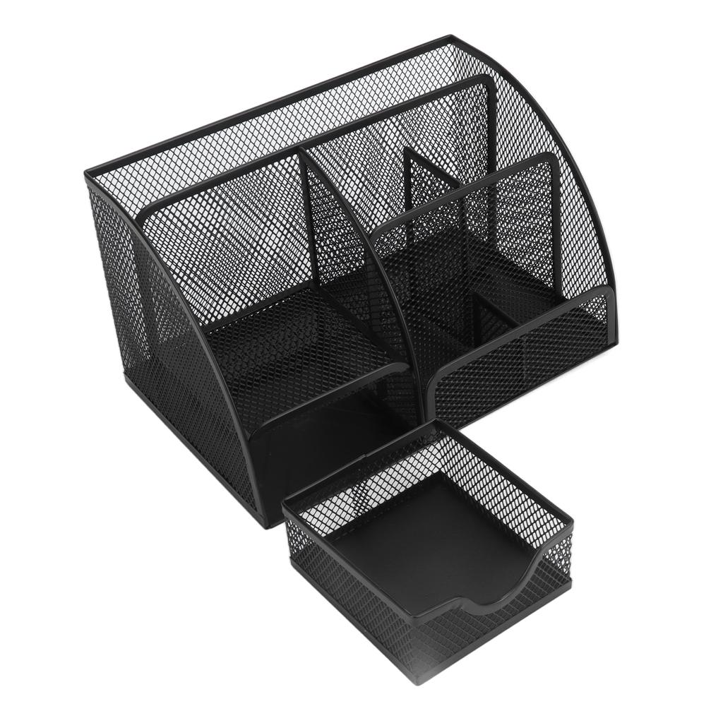 Desktop Mesh Pen Storage Holder 7 Compartments Multifunction Black for Home Sturdy Office