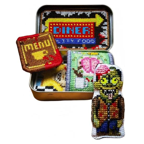Tin Box Embroidery Kit Horror Themed Cross Stitch Kit Vintage Sewing Kit Halloween Embroidery Craft Set Gift for Embroidery Enthusiast