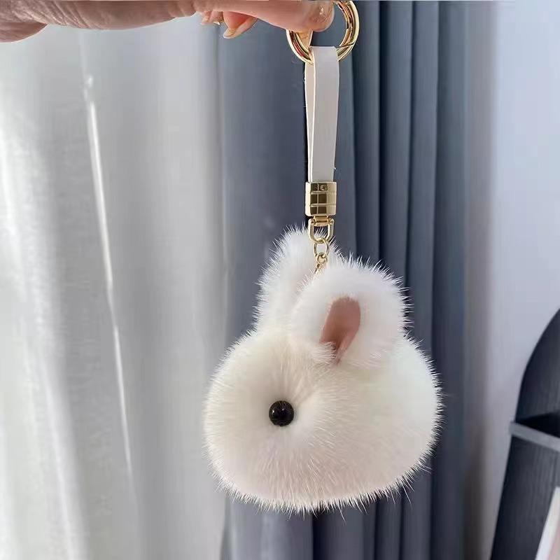 Cute Portable Plush Rabbit Keychain Mini Bunny Fur Hairball Pendant Bag Hanging Ornaments Car Key Hold Gift