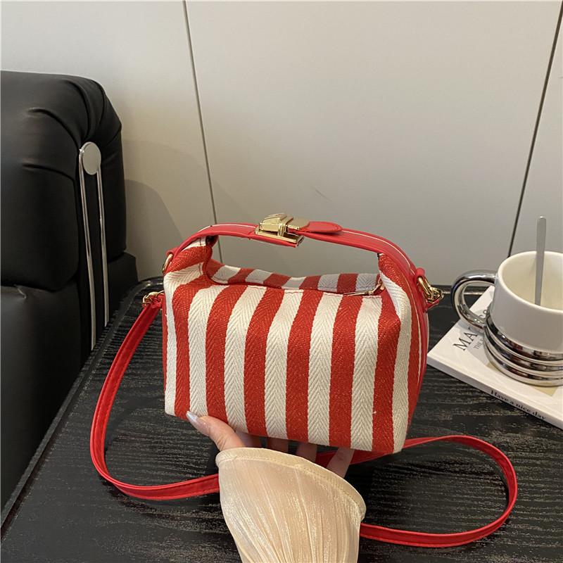 

Полосатая парусиновая портативная маленькая квадратная сумка женская новая ретро контрастного цвета сумка через плечо модная универсальная сумка-мессенджер женская красный