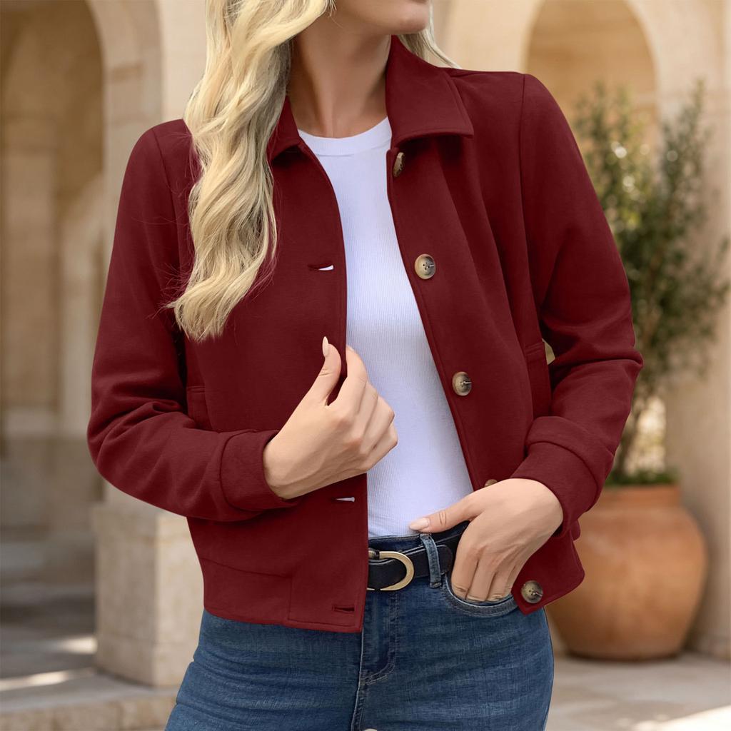 Women's Long Sleeve Jacket Zip Up Lapel Collar Casual Outerwear Coat