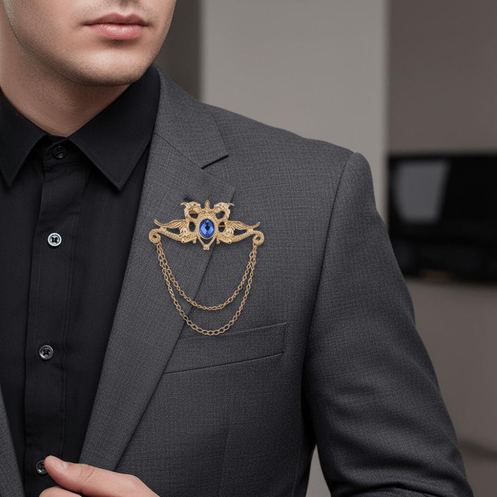 Zinc Zinc Alloy Suit Collar Pin Tassel Chain Suit Lapel Pin Chinese Dragon Tassel Brooch  Ceremony Banquet