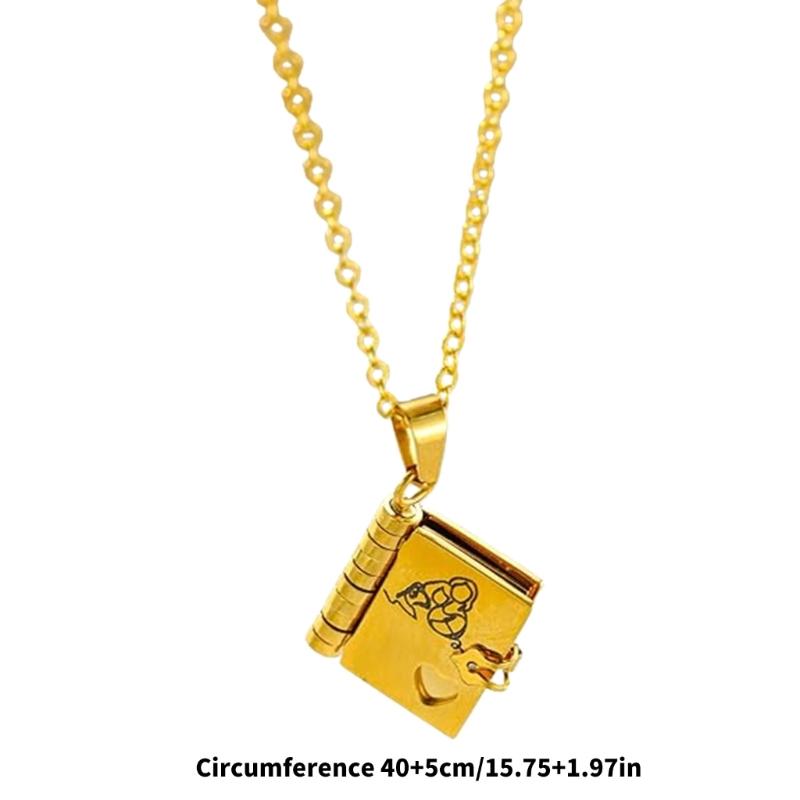 Engraved Chapter Book Pendant Necklace For Granddaughters Thoughtful Gift From Grandma Titanium Steel Jewelry