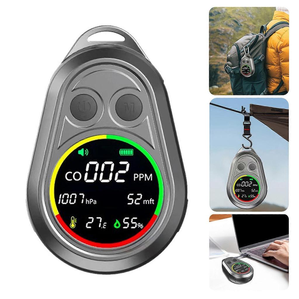 Portable Carbon Monoxide Detectors Meter with Loud Alarm for Outdoor Travel Multifunction Rechargeable CO Meter Monitors